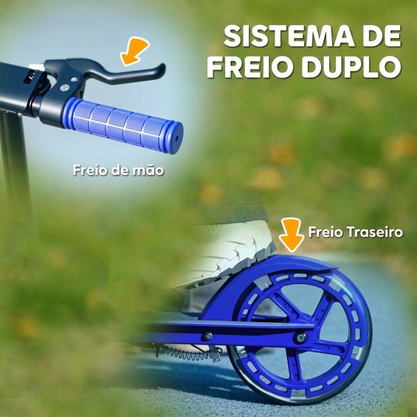 Trotinete Infantil Dobrável 3 - 8 Anos com 2 Rodas, Luzes, Guiador Ajustável em 4 Alturas e Travão Duplo, Azul