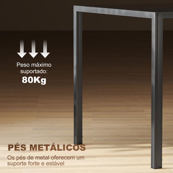 Mesa de Refeição de Vidro Mesa Retangular para 6 Pessoas com Pés de Metal 140x80x75 cm Preto