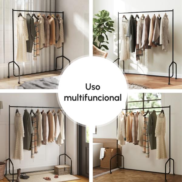 Charriot com Rodas 150x60x170 cm Organizador de Roupas com Rodas para Dormitório Entrada Corredor Preto