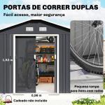 Abrigo de Jardim Metálico para Armazenamento de Ferramentas com Base de Reforço Incluída e 4 Janelas 277x322x192 cm Cinza Escuro