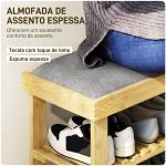 Banco Sapateira de Bambu Sapateira com Assento Almofadado 2 Prateleiras para 6 Pares de Sapatos 60x29x49 cm Madeira e Cinzento