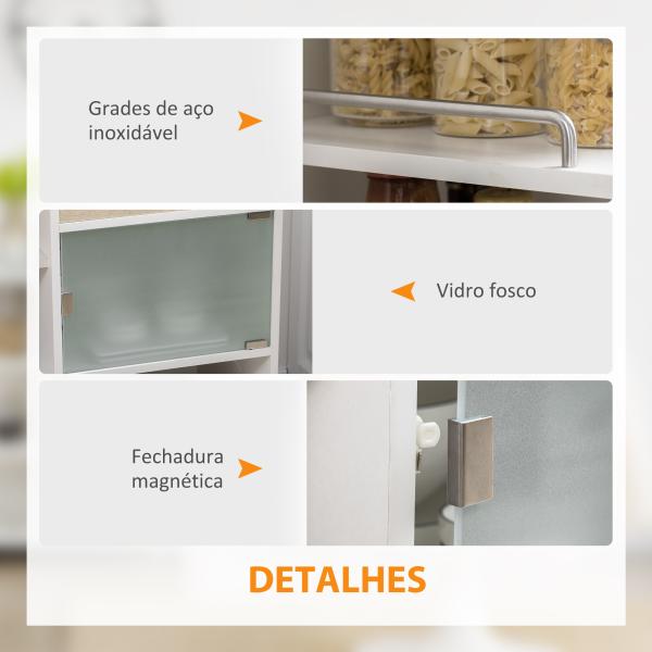 Carrinho de Cozinha com 1 Gaveta Porta de Vidro e Prateleiras Abertas Carrinho Auxiliar com Rodas 65x39x80cm Madeira