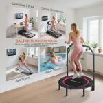 Trampolim de Fitness Ø102 cm Dobrável com Guiador Ajustável de 4 Níveis e Bandas para Treino de Pernas e Corpo Vermelho