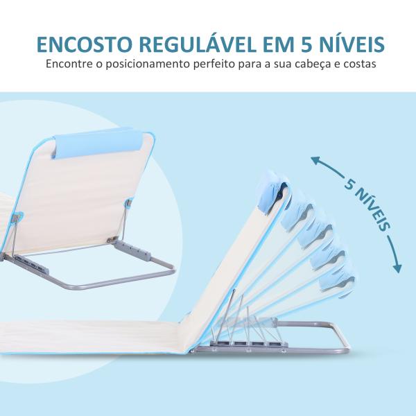 Conjunto de 2 Esteiras de Praia com Encosto Reclinável em 5 Níveis Bolsa de Transporte e Apoio de Cabeça 48x134x33 - 43 cm Branco Creme