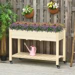 Horta Vertical Mesa de Cultivo Elevada com Prateleira Tecido Geotextil Rodas com Freios Portátil para Jardim Terraço 118x55x83cm Madeira Natural