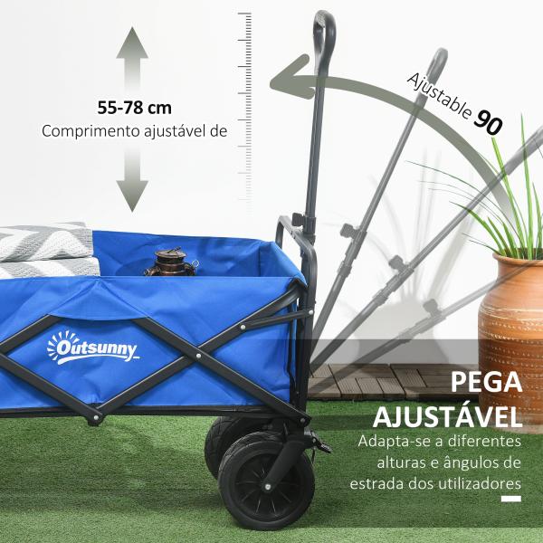 Carrinho de Transporte Dobrável com Bolsa Térmica Removível Capacidade 100 kg para Campismo Praia 113x57x77 - 100 cm Azul
