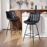 Conjunto de 2 Bancos de Bar Giratórios com Encosto Curvado e Apoio para os Pés Estofados em PU 47x54,5x97,5 cm Preto