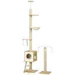 Árvore para Gatos do Chão ao Teto 220 - 260cm com Altura Ajustável Plataformas Rede Caverna Poste de Juta 40x40225 - 285cm Bege