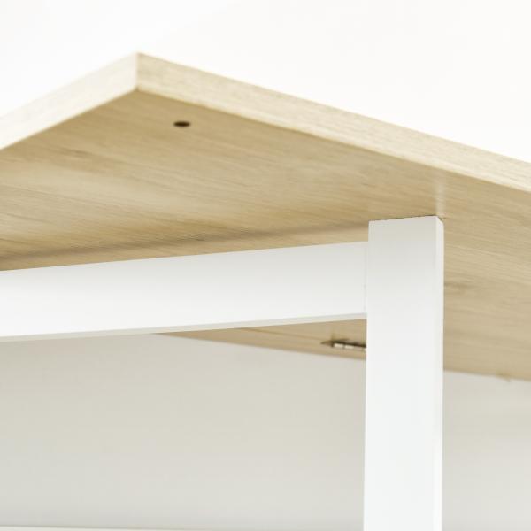 Mesa Alta Extensível com Lateral Dobrável Mesa de Bar com Compartimentos de Armazenamento e 1 Armário 116x79,5x91 cm Branco