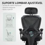 Cadeira de Escritório de Malha com Apoio para a Cabeça Suporte Lombar Apoio para os Pés Função de Inclinação 71x70x109 - 119 cm Preto