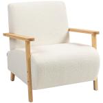 Poltrona Nórdica Poltrona Sala de Estar Estofada em Borrego com Apoio para os Braços de Madeira 74,5x76x78 cm Creme