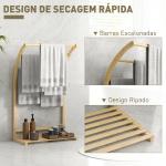 Toalheiro de Pé em Bambu com 3 Barras e Prateleira de Arrumação para Casa de Banho e Lavandaria 50x29x84 cm Natural