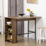 Mesa de Bar Extensível Mesa de Bistrô com 3 Prateleiras de Armazenamento e Estrutura de Metal 120x76x91,4cm Marrom
