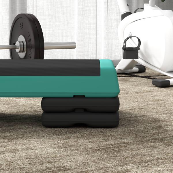 Step para Fitness Antideslizante Altura Regulável 3 Níveis de 10,5/15,5/20,5 cm Capacidade 250 kg 77x36x20,5 cm Verde e Preto