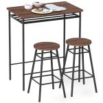 Mesa Alta de Cozinha com 2 Bancos EstiIo Industrial Prateleira Aberta Apoio para Pés para Espaços Reduzidos Castanho
