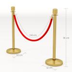 Conjunto de 2 Postes Separadores em Aço Inoxidável com Corda de Veludo Vermelho de 1,5 m e Base Preenchível Dourado
