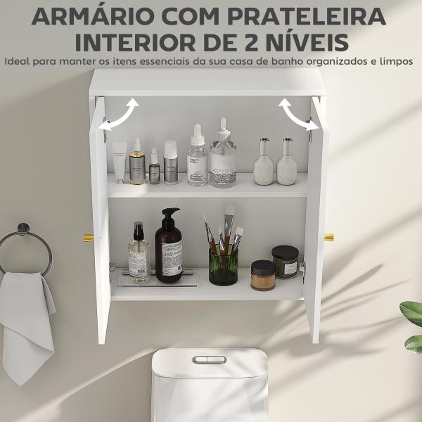 Armário de Casa de Banho de Parede Móvel de Casa de Banho Suspenso com Prateleiras 2 Portas com Desenho em Arco 60x20x60 cm Branco