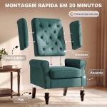 Poltrona com Braços e Pés de Madeira, até 160 kg, para Quarto, Escritório ou Sala de Estar, 74x86x102 cm, Verde