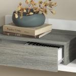 Conjunto de Móveis de Entrada com Espelho e Gaveta Móvel de Entrada Suspenso Estilo Moderno 75x3,5x75 cm e 75x30,5x20 cm Branco e Cinza
