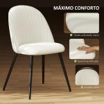 Conjunto de 4 Cadeiras de Sala de Jantar Modernas Cadeiras Estofadas em Veludo com Encosto Alto e Pés de Aço 50x52x83 cm Creme