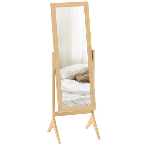 Espelho de Pé para Maquilhagem Reclinável com Estrutura de Madeira para Dormitório Vestidor 47x46x148 cm Carvalho