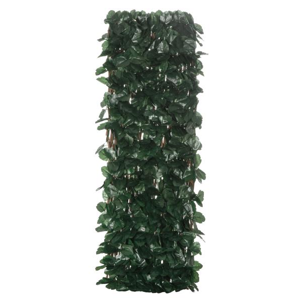 Vedação com Treliça Expansível de 2 Peças com Folhas Artificiais Parede de Folhas com Vime Decorativa Vedação de Privacidade 295x70 cm Verde