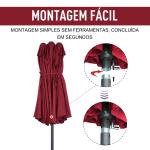 Chapéu de Sol Duplo 4,55x2,68x2,38 m Chapéu de Sol de Jardim com Manivela Manual Resistente à Água e com Proteção Solar UV para Terraço Pátio Vinho