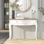 Mesa Consola Consola de Entrada com 2 Gavetas Estilo Francês 100x35x76,5 cm Branco e Marrom Escuro