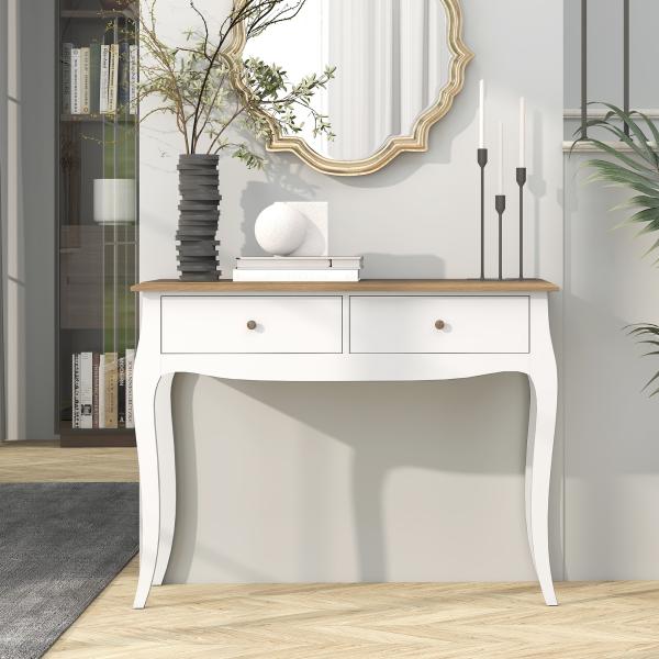 Mesa Consola Consola de Entrada com 2 Gavetas Estilo Francês 100x35x76,5 cm Branco e Marrom Escuro