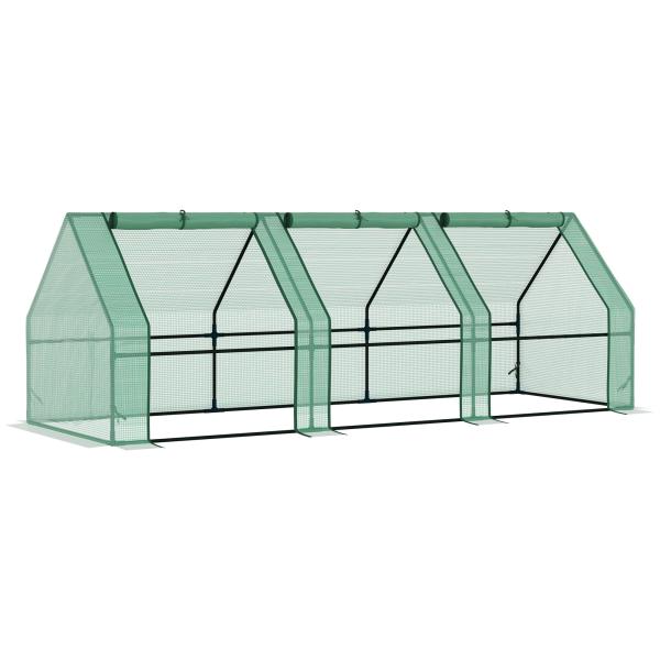 Estufa de Jardim Terraço 270x90x90 cm Tipo Casa Tubo de Aço com 3 Janelas Estufa Pequena para Cultivo de Plantas Verde