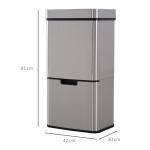 Balde de Lixo 72L com Abertura Automática de Aço Inoxidável e Reciclagem para Cozinha 42x30x81 cm Prata