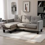 Sofá Chaise Longue Sofá em Forma de L Estofado em Poliéster Sofá de Canto Reversível 186x130x84 cm Marrom Acizentado
