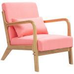 Poltrona Sala de Estar Nórdica Acolchoada com Apoio para os Braços e Estrutura de Madeira de Borracha 61x78x76 cm Rosa
