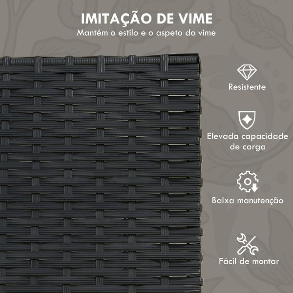 Conjunto Móveis de Jardim de Vime Sintético com 2 Poltronas Individuais 1 Sofá Duplo e 2 Mesas de Centro Preto