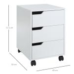 Bloco de Gavetas para Escritório Móvel de Escritório Bloco de Gavetas com 3 Gavetas e 4 Rodas 40x50x57,5 cm Branco