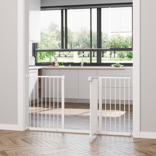 Barreira de Segurança Extensível para Portas e Escadas com Fechamento Automático e Sistema de Duplo Bloqueio 74 - 147,5x76,2 cm Branco