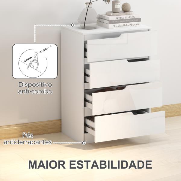 Cómoda com 4 Gavetas Cómoda de Dormitório Moderna com Sistema Anti - Tombo 60x40x85 cm Branco