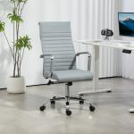 Cadeira de Escritório Giratoria 360° Inclinável com Altura Ajustável Rodas Apoio de Braços 54x62x104 - 114 cm Cinzento Claro