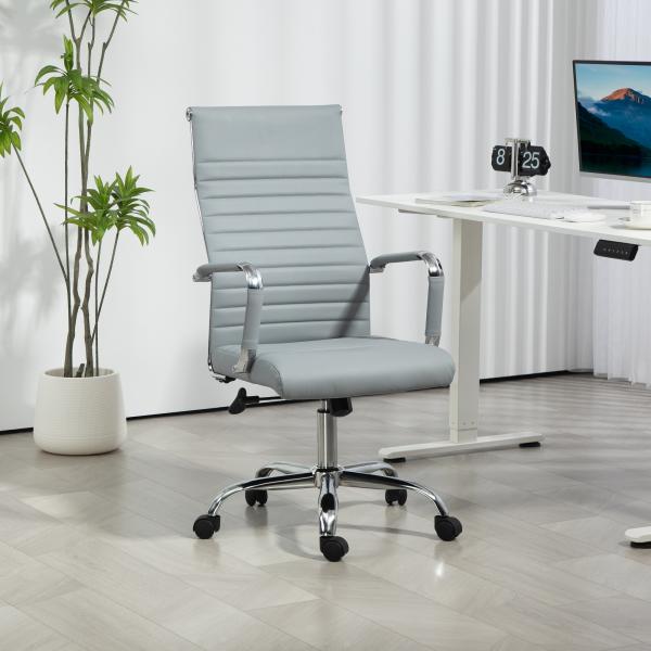 Cadeira de Escritório Giratoria 360° Inclinável com Altura Ajustável Rodas Apoio de Braços 54x62x104 - 114 cm Cinzento Claro