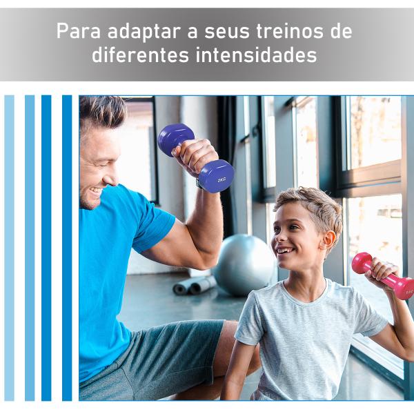 Jogo de 8 Halteres Hexagonais 4 Pares 2kg 1,5kg 1kg 0,5kg com Revestimento Pesos para Exercícios em Casa Academia Aço Multicolor