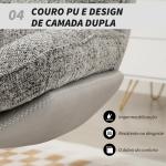 Poltrona Giratória Moderna com Base Cruzada Estofada em Chenille e Couro PU Assento Largo Duplo Pernas de Aço 78x95x99 cm Cinza