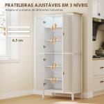 Armário de Cozinha com Luz LED Sensor de Movimento Móvel Auxiliar de Cozinha com Iluminação Regulável em 3 Cores 4 Portas e Prateleiras Ajustáveis 80x40x176,5 cm Branco
