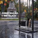 Conjunto de Utensílios para Lareira de 5 Peças em Metal com Escova, Pá, Atiçador, Pinça e Suporte, Preto