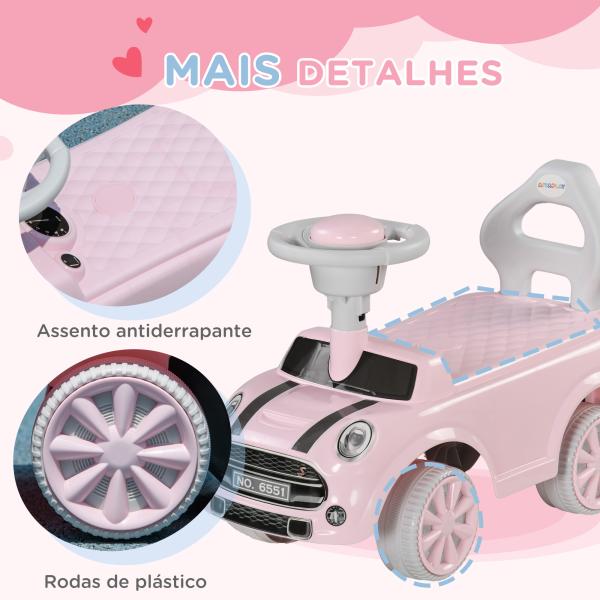 Carro Andador para Bebés de 18 - 36 Meses Carro Andador com Volante Buzina e Sistema Anti - Tombo 53x25x35 cm Rosa