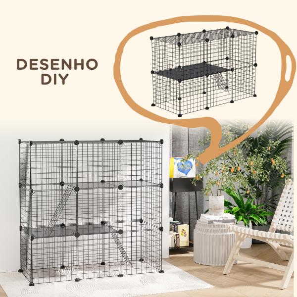 Recinto para Animais Pequenos com 31 Painéis Recinto para Animais de Estimação Personalizável com Rampas e Portas 105x45