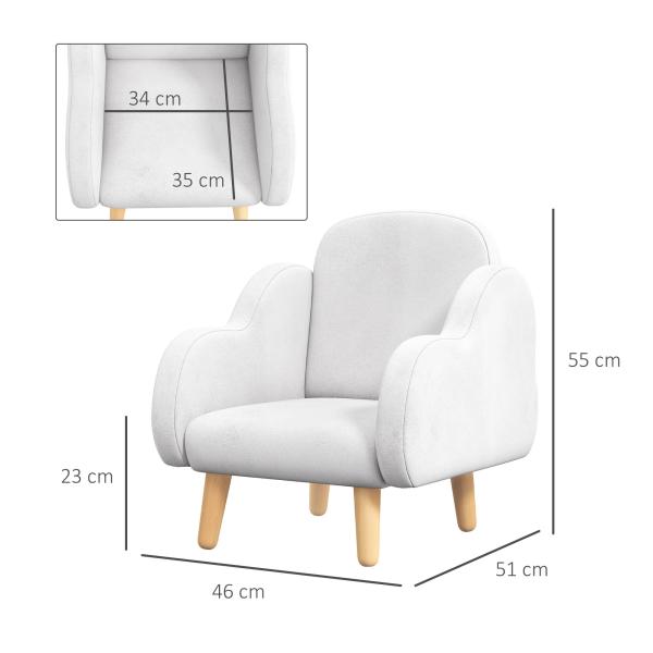 Poltrona para Crianças em Forma de Nuvem com Tato Suave para Crianças de 1,5 - 5 Anos Carga Máxima 40 kg 46x51x55 cm Branco