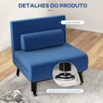 Sofá Cama Individual Dobrável com Encosto Ajustável em 5 Níveis Almofada e Estofado em Linho Sintético 75x70x75 cm Azul