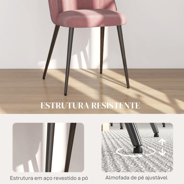 Conjunto de 4 Cadeiras de Sala de Jantar Modernas Cadeiras Estofadas em Veludo com Encosto Alto e Pés de Aço 50x52x83 cm Rosa