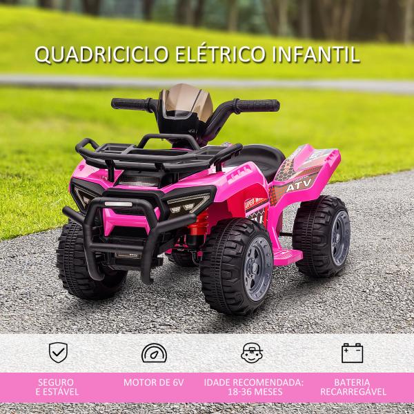 Quadriciclo Elétrico para Crianças Veículo Elétrico a Bateria 6V Infantil com Velocidade 2km/h 70x42x45 cm Rosa