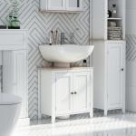 Móvel para Lavatório Pousar com 2 Portas e Prateleira Ajustável Estilo Moderno 60x30x60cm Branco e Madeira